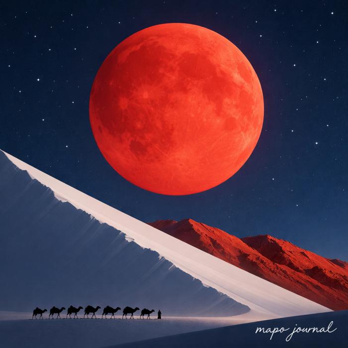 [AI 이미지 만들기] 붉은 달과 낙타의 사막 여행