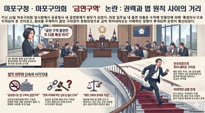 “의장은 왜 회의장을 향해 뛰어내려왔나…금연구역, 권력 앞에 멈췄나”