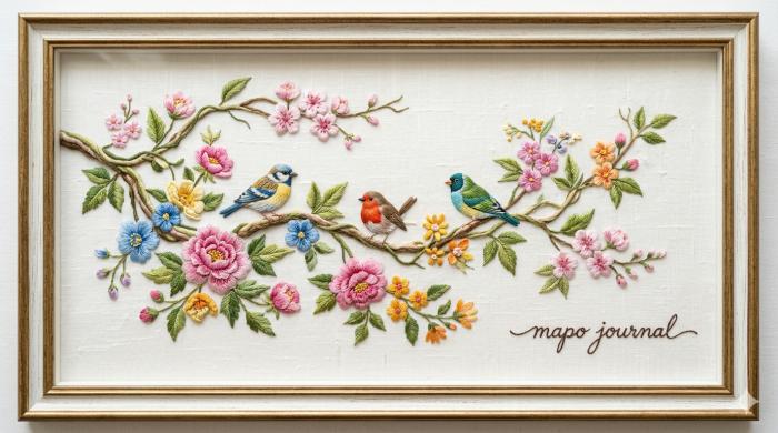 [AI이미지 만들기] 꽃과 새가 어울어지는 자수작품