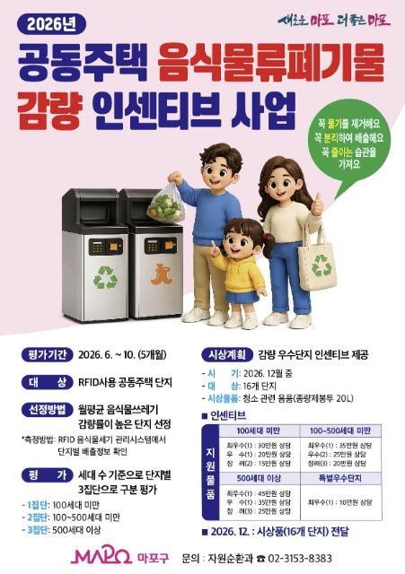 마포구, 음식물쓰레기 감량 우수 공동주택 찾는다